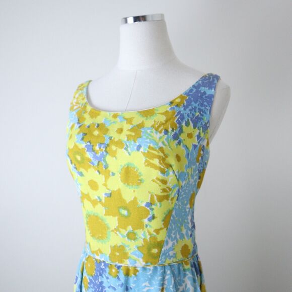 Vintage 1960s Size M Ira Curtis Low Back Maxi Cocktail Dress Sun Flower Print - Picture 4 of 10